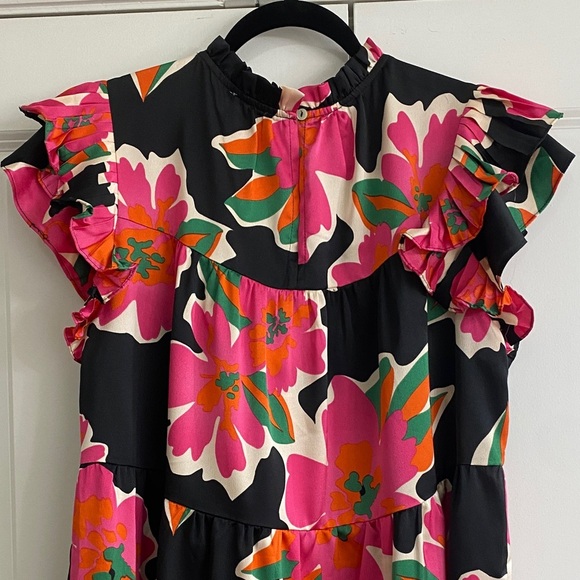 JODIFL Black and Pink Floral Ruffle Dress - Picture 3 of 6